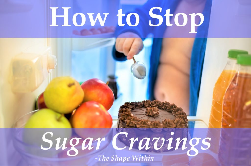 Overweight man with craving for something sweet, choosing between apples and cake- Learn how to curb sugar cravings the easy way by focusing on healthy additions rather than restriction