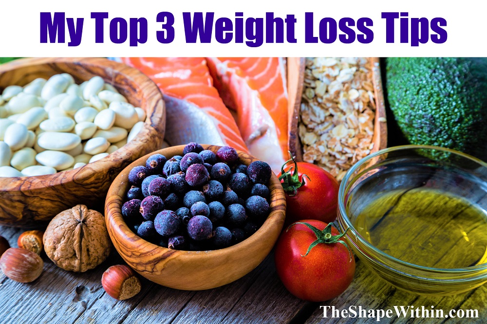 Healthy, natural food sitting on a wooden table- My top 3 weight loss tips that helped me lose 80 pounds