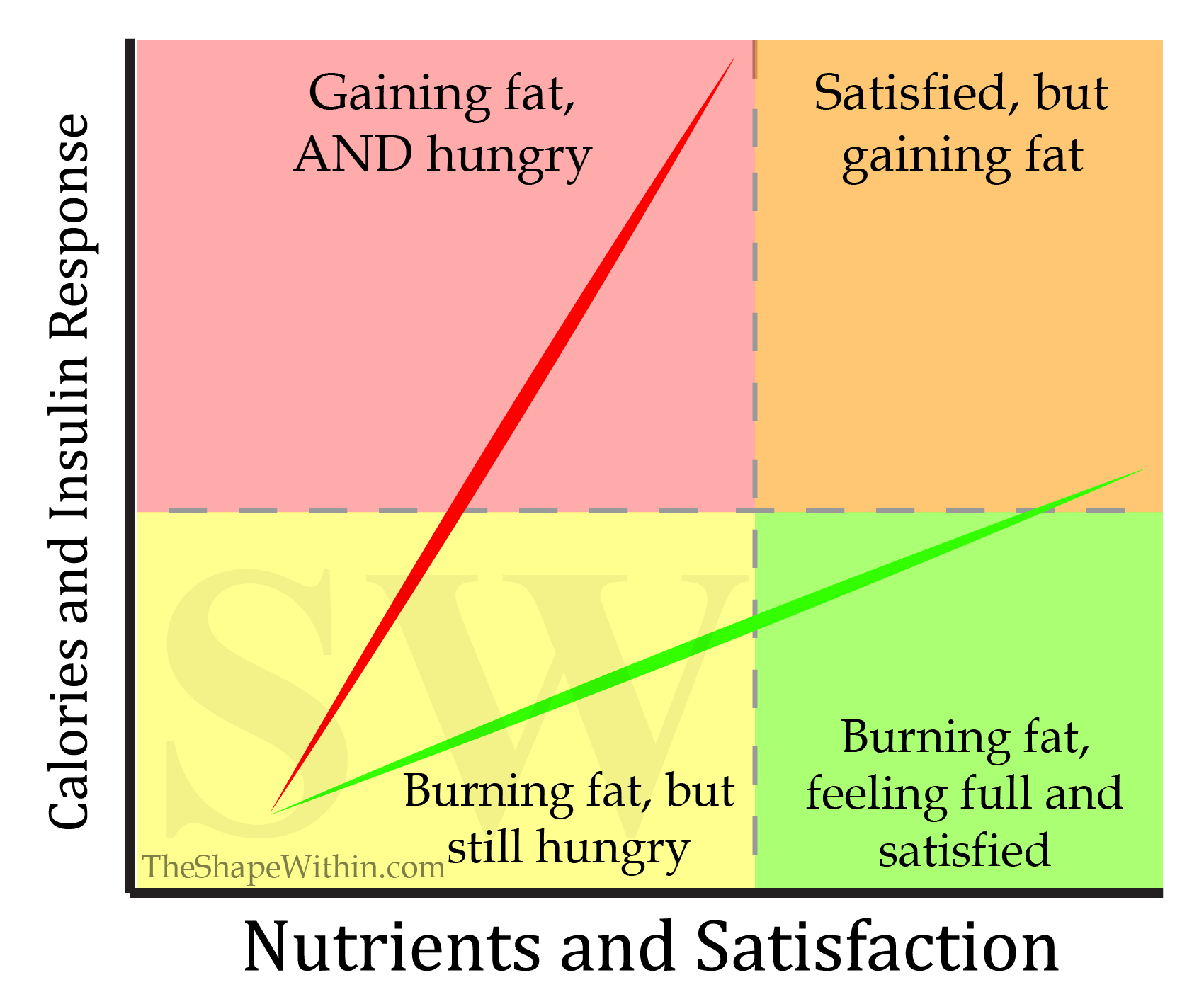 A char that shows the difference between being in the fat burning zone and the fat gaining zone... representing how eating healthy food causes weight loss