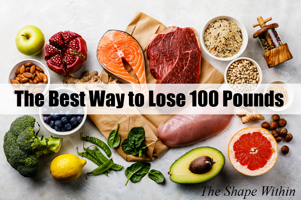 An assortment of colorful healthy foods mixed together, representing the absolute best way to lose 100 pounds is by simply eating healthy foods.