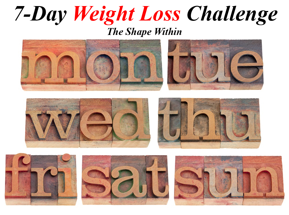 The 7 Day Weight Loss Challenge- The 7 days of the week displayed in colorful wooden letters