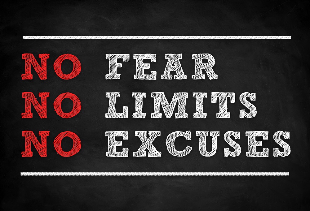 Quote that says No Fear, No limits, No excuses- 7 day weight loss plan final step to finish strong