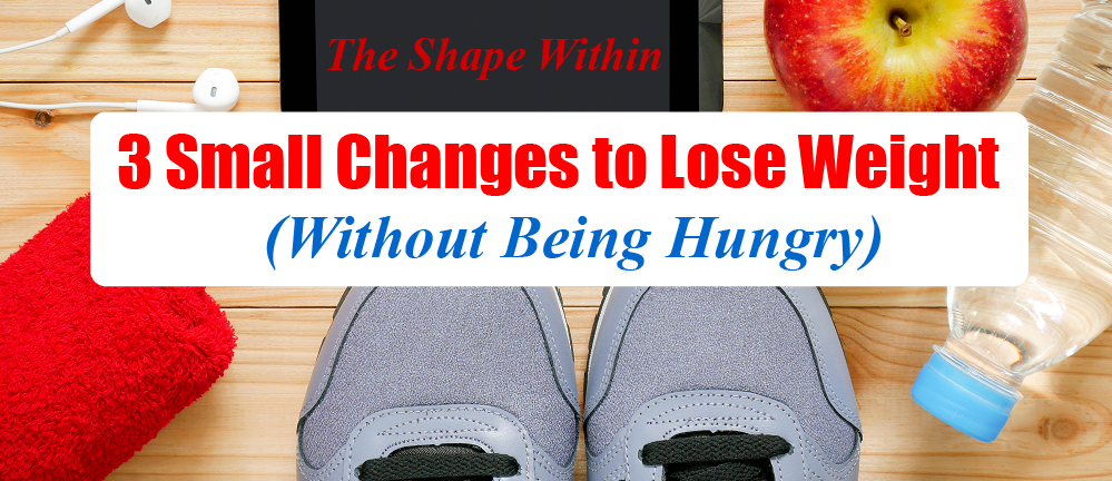 Follow these 3 small changes to lose weight without being hungry- Exercise gear with an apple on a bright wooden surface