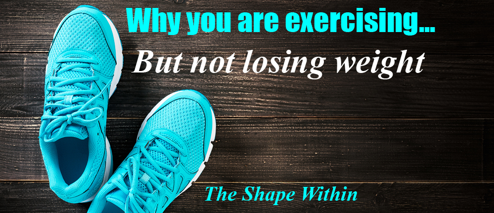 This article will help you understand why you are exercising and not losing weight- Bright sky blue shoes on a clean wooden surface