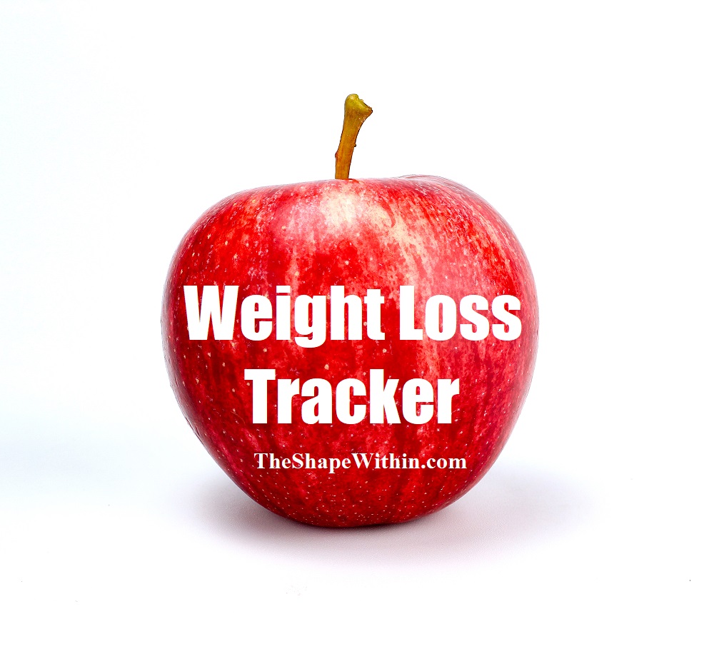 Image with red apple and white text for the weight loss tracker